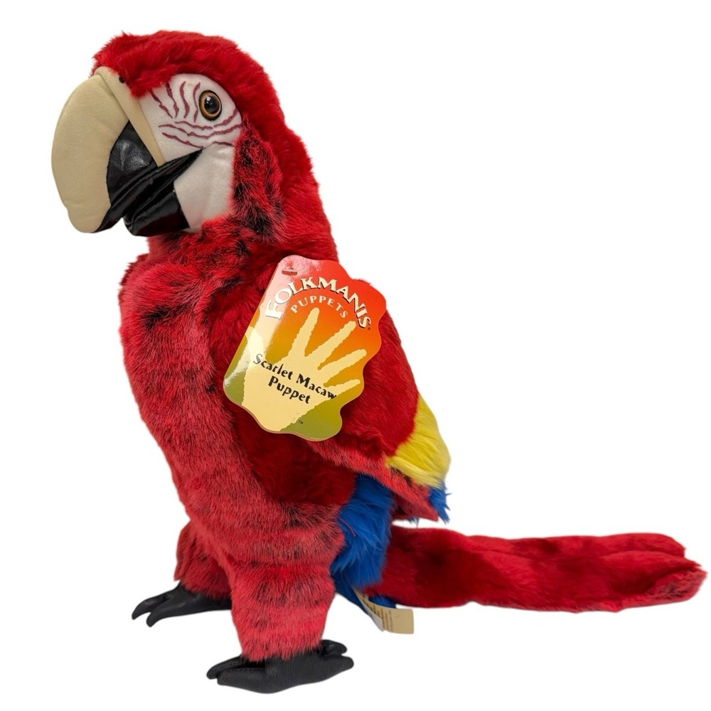 Folkmanis Puppets Scarlet Macaw Hand Puppet Toy Plush Stuffed Animal NEW w/FLAW